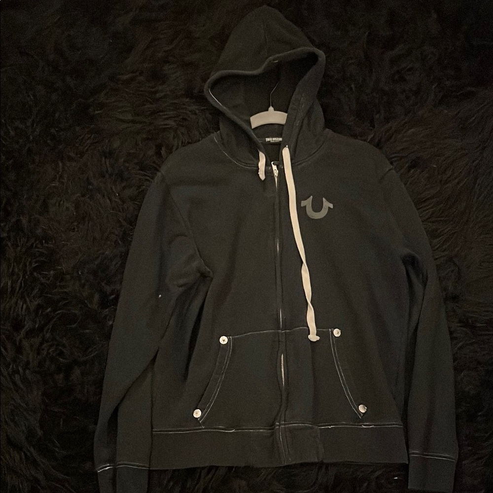 True Religion Black Hoodie with White Accents
